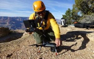 worker with drone on the ground in grand canyon national park